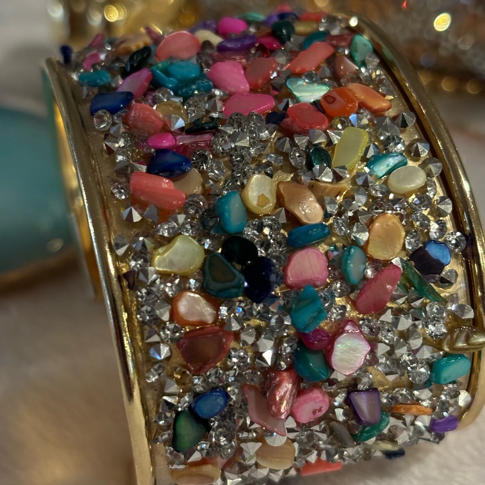 Betsy Johnson mini stone adustable cuff bracelet in gold and multicolor